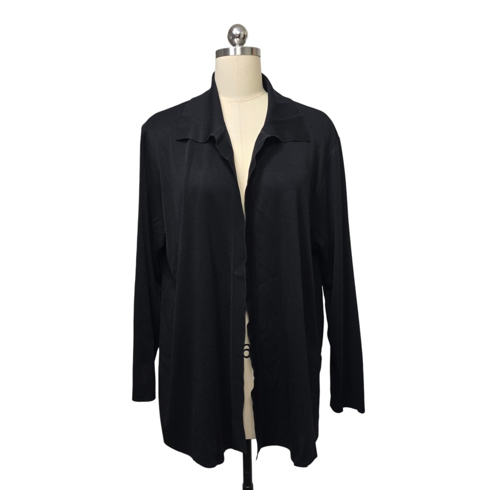 Misook Black Knit Open Front Cardigan Long Sleeve Lightweight Women's Large Top